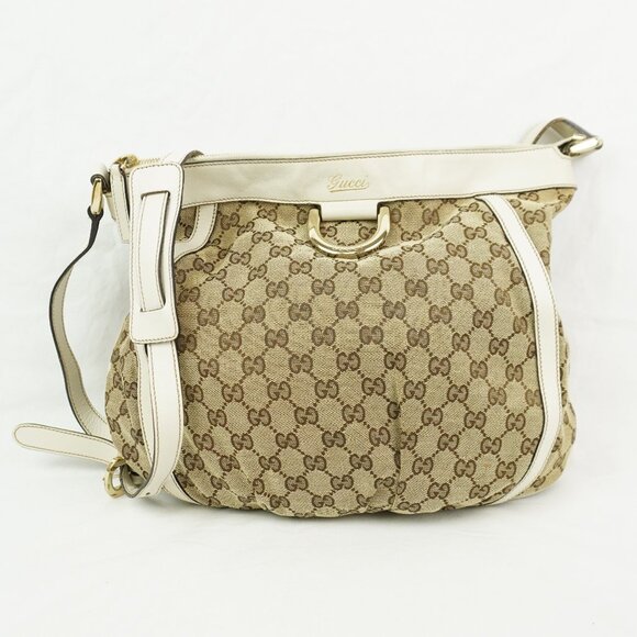 Vintage Gucci GG Supreme Abbey Shoulder Bag In Beige & White w/ Silver Hardware - Picture 2 of 14